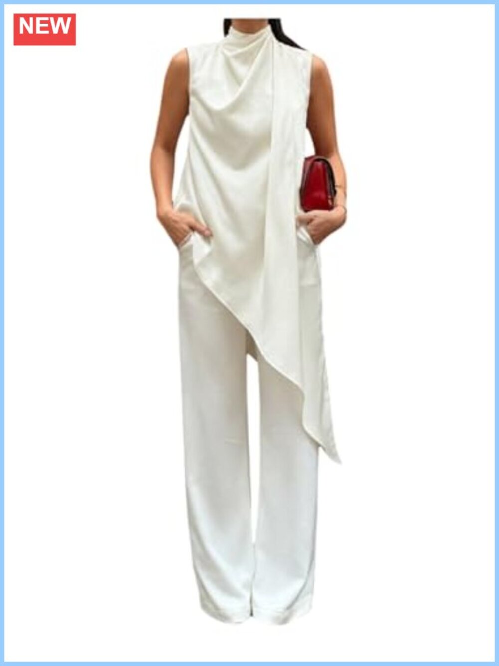 Satin Sleeveless Blouse Mock Neck Ruched Asymmetrical Cocktail Party Top
